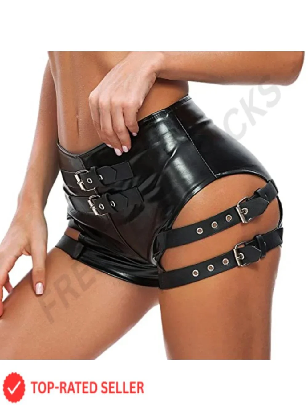 Women's High Waist Denim Shorts Gothic Punk Dance Shorts with Metal Buckle